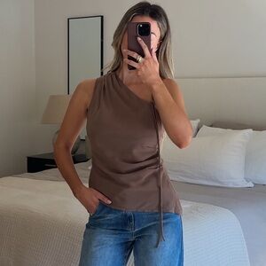 Princess Polly SMASH HIT ONE SHOULDER TOP BROWN